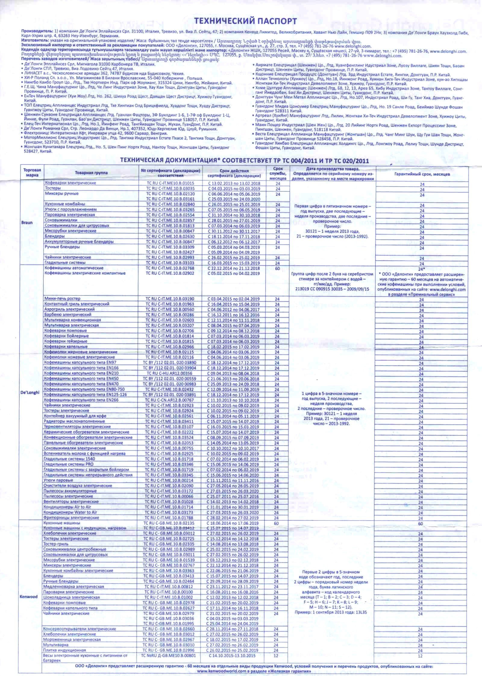 Гарантийный талон Array